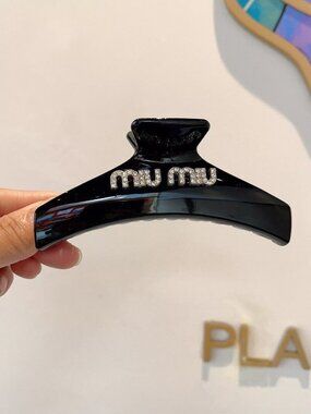 Miu Miu Black Crystal Logo Hair Clip